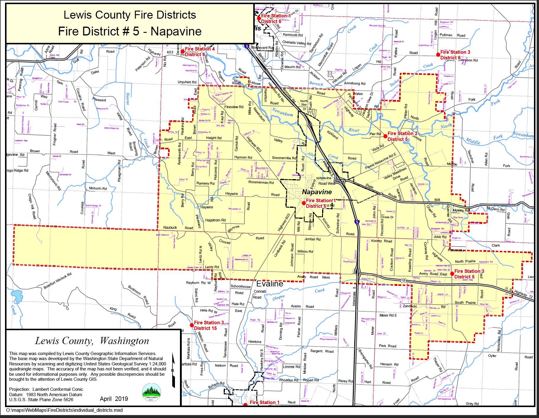 Lewis County District Service Area Outline Map